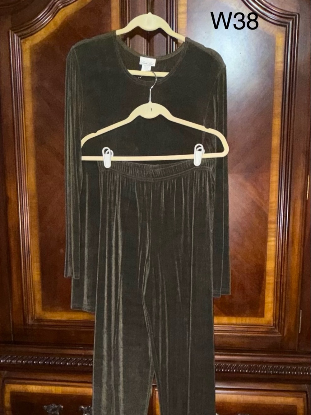 Velvety Long Sleeve Top and Elastic Waist Pants - Olive